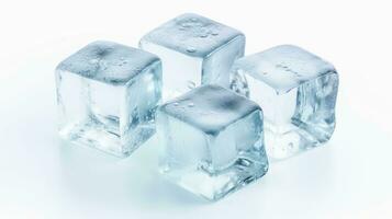 ai gerado Derretendo gelo cubos em branco fundo. fresco, água, legal, frio, beber foto