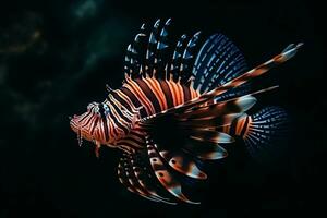 ai gerado vermelho peixe-Leão - 1 do a perigoso coral recife peixe. neural rede ai gerado foto