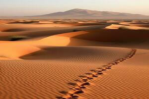 ai gerado humano pegadas dentro a deserto. neural rede ai gerado foto