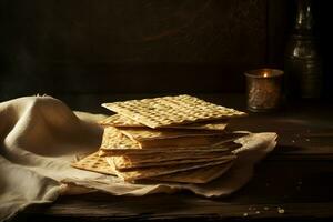 ai gerado pesah celebração conceito judaico Páscoa feriado. matzo pão. neural rede ai gerado foto