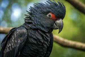 ai gerado uma beautful vermelho atado Preto cacatua. ai gerado foto