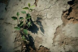 ai gerado orgânico contraste plantar contra uma resistido e texturizado concreto superfície foto