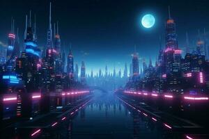 ai gerado dinâmico cyberpunk cidade conceito 3d render revela futurista noite fascinar foto