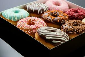 ai gerado embalado rosquinhas editado para delicioso apresentação e indulgente apelo foto