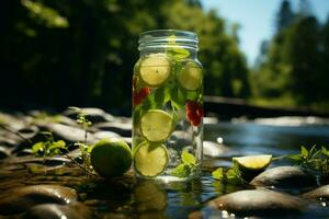 ai gerado verão indulgência natureza bebida, comida, água, verde cor, e gelo foto