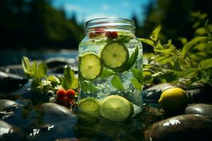 ai gerado vibrante verão vibração natureza inspirado bebida, comida, água, verde, e gelo foto