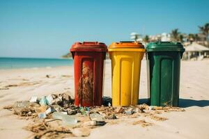 ai gerado lixo Ordenação iniciativa quatro containers em a de praia para conservação foto