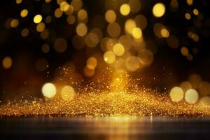 ai gerado abstrato festividade dourado brilhar respingos em uma bokeh iluminação fundo foto