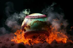 ai gerado esfumaçado fascinar colorida beisebol bola captura atenção contra uma misterioso pano de fundo foto