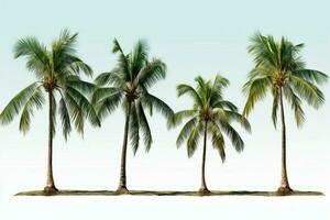 ai gerado costeiro fuga tropical Palma árvores isolado contra uma limpar \ limpo branco fundo foto