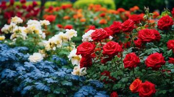 ai gerado rosas dentro a jardim foto