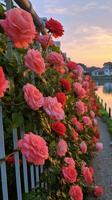 ai gerado rosas dentro a jardim foto