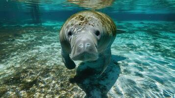 ai gerado florida peixe-boi dentro Claro água foto