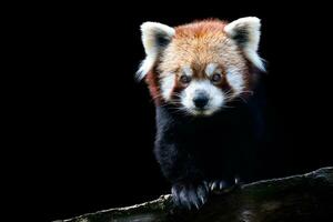 retrato do uma vermelho panda isolado em Preto fundo foto