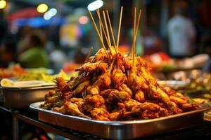 ai gerado frito Comida em uma grudar, tailandês rua Comida foto