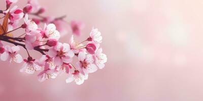 ai gerado lindo natureza Primavera fundo com uma ramo do florescendo sakura. cópia de espaço para texto foto