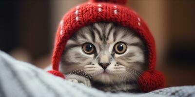 ai gerado gato segurando uma tricotado coração foto