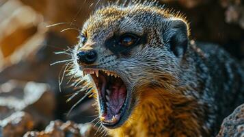 ai gerado retrato do uma amarelo mangusto dentro natureza. animal raiva. foto