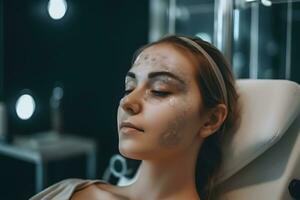 ai gerado facial pele tratamento. menina facial tratamento. facial cuidados com a pele. spa corpo Cuidado. neural rede ai gerado foto