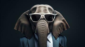 ai gerado elefante é vestindo uma terno e oculos de sol foto