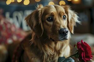 ai gerado uma cachorro com uma rosa foto