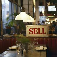 ai gerado a placa com texto vender às a restaurante foto