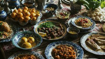 ai gerado tradicional refeição para iftar dentro Tempo do Ramadã foto