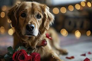 ai gerado uma cachorro com uma rosa foto