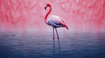 ai gerado Rosa flamingo em a lago, Rosa flamingo natação em a água, fechar-se do uma lindo Rosa flamingo foto