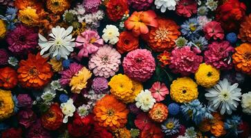 ai gerado campo do flores, flores dentro a campo, colori flores debaixo a céu, colori flores, flores campo foto