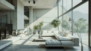 ai gerado vivo quarto interior Projeto com sofá mínimo estético 3d rendido foto