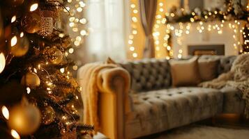 ai gerado vivo quarto interior Projeto com Natal decoração mínimo estético 3d rendido foto