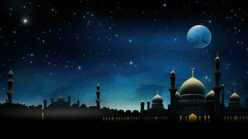 ai gerado Ramadã kareem fundo com mesquita céu noite fundo foto