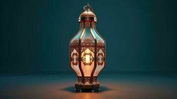 ai gerado Ramadã kareem lanterna em azul fundo. foto