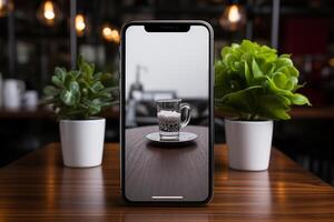 ai gerado Smartphone em a mesa foto