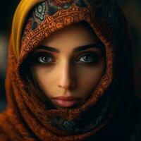 ai gerado muçulmano menina com hijab foto