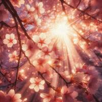 ai gerado hiper realista sakura cereja Flor árvore folhas japonês festival manhã orvalho Osaka Tóquio foto