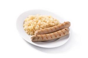 salsicha de bratwurst e chucrute foto