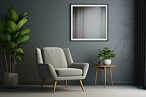 ai gerado 3d rendido mínimo estilo moderno vivo quarto interior Projeto com cadeira foto