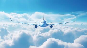 ai gerado avião dentro a azul céu, avião dentro a céu, vôo avião dentro a ar, fechar-se do uma avião foto
