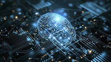 ai gerado futurista ilustração do artificial inteligência cérebro conceito com digital circuitos. ai cérebro o circuito borda ícone ilustração. foto