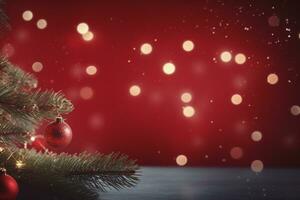 ai gerado Natal enfeites em vermelho bokeh fundo foto