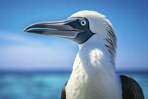 ai gerado a raro de pés azuis booby descansos em a de praia. ai gerado foto