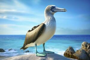 ai gerado a raro de pés azuis booby descansos em a de praia. ai gerado foto