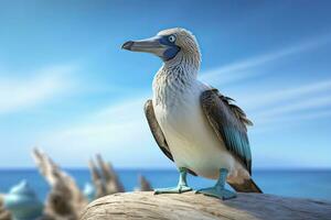 ai gerado a raro de pés azuis booby descansos em a de praia. ai gerado foto