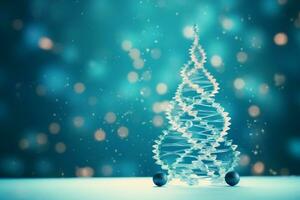 ai gerado azul Natal árvore fez acima com dna estrutura saúde conceito bokeh borrado fundo cópia de espaço foto