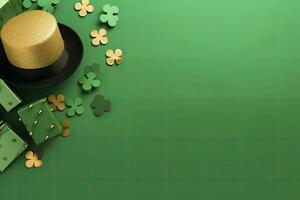 ai gerado st patrick's dia conceito. duende chapéu presente caixas Panela com ouro moedas. ai gerado foto