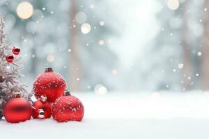 ai gerado Natal árvore em Nevado fundo com cópia de espaço foto