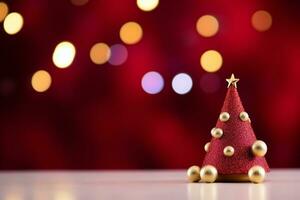 ai gerado pequeno belas decorado Natal árvore com bokeh fundo foto