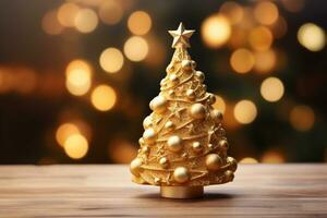 ai gerado pequeno Natal fundo com decorativo abeto árvore em borrado fundo com bokeh foto